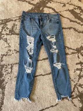American Eagle Outfitters Ripped Skinny Jeans in Medium Blue